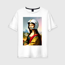 Женская футболка хлопок Oversize Мона Лиза в шлеме - нейросеть