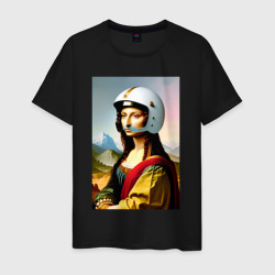 Мона Лиза в шлеме - нейросеть – Мужская футболка хлопок с принтом купить со скидкой в -20%