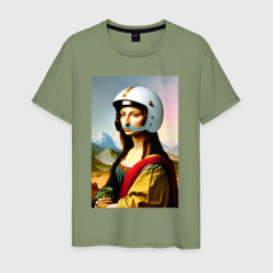 Мужская футболка хлопок Мона Лиза в шлеме - нейросеть