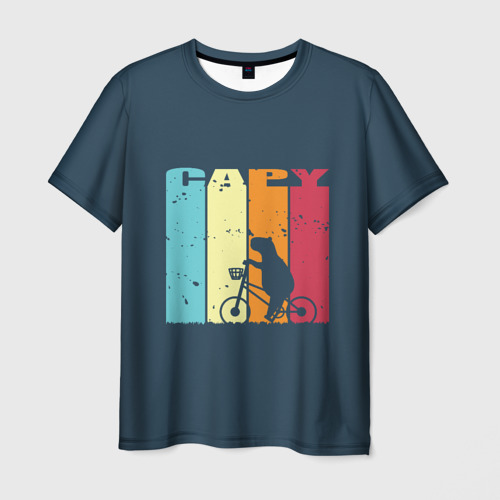 Мужская футболка с принтом Ретро Капибара на велосипеде, вид спереди №1