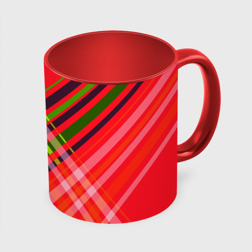 Кружка с полной запечаткой Геометрический узор красно-зеленый ассиметричный, цвет белый + красный - фото 3