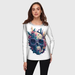 Женский лонгслив 3D Череп в очках и цветах - фото 2