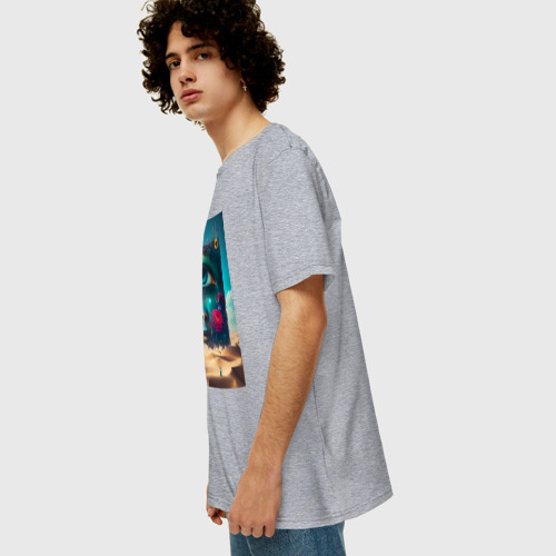 Мужская футболка хлопок Oversize с принтом Глаз - сюрреализм - нейросеть, вид сбоку #3