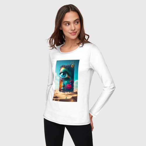 Женский лонгслив хлопок с принтом Глаз - сюрреализм - нейросеть, фото на моделе #1