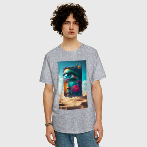 Мужская футболка хлопок Oversize с принтом Глаз - сюрреализм - нейросеть, фото на моделе #1