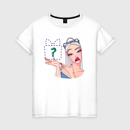 Женская футболка из хлопка с принтом Снежная королева - где подарок, вид спереди №1