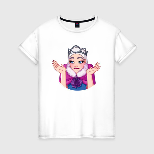 Женская футболка из хлопка с принтом Снежная королева без понятия, вид спереди №1