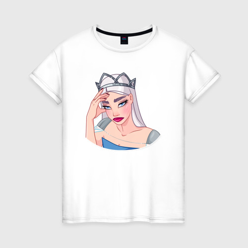 Женская футболка из хлопка с принтом Снежная королева фэйспалмит, вид спереди №1