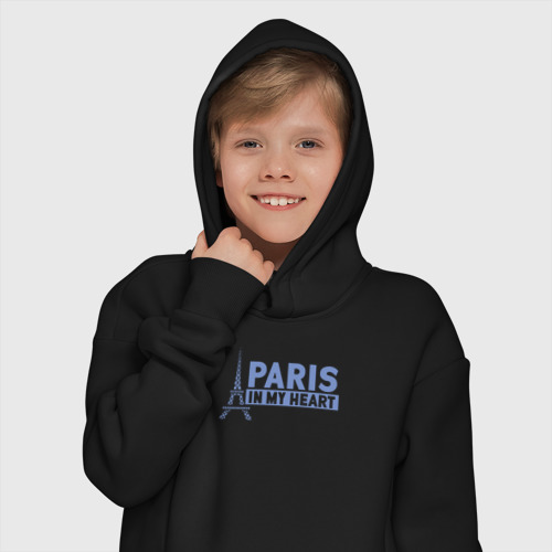 Детское худи Oversize хлопок Париж в сердце, цвет черный - фото 12