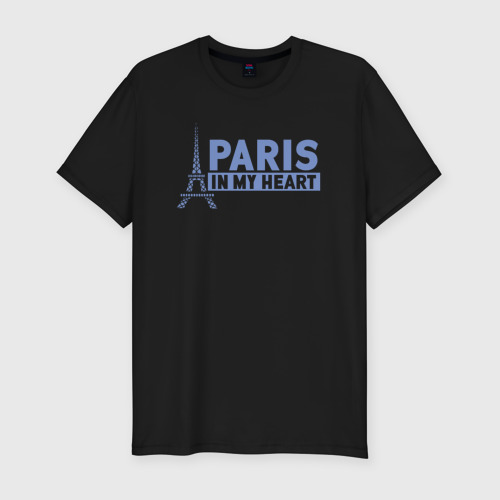 Мужская футболка хлопок Slim с принтом Париж в сердце, вид спереди #2