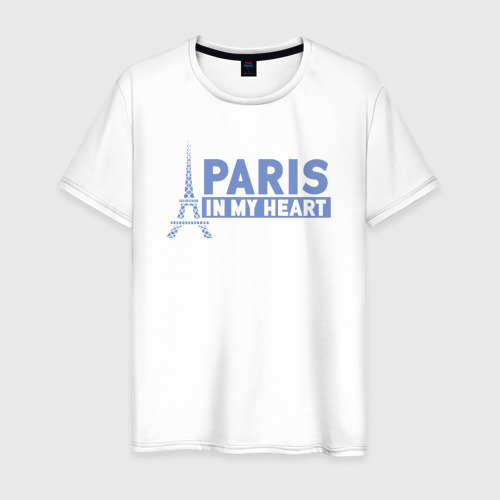 Мужская футболка из хлопка с принтом Париж в сердце, вид спереди №1