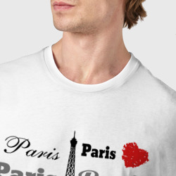 Футболка с принтом Paris love для мужчины, вид на модели спереди №4. Цвет основы: белый