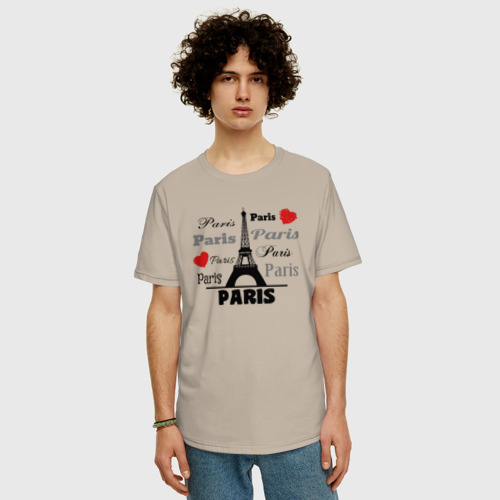 Мужская футболка хлопок Oversize Paris love, цвет миндальный - фото 3