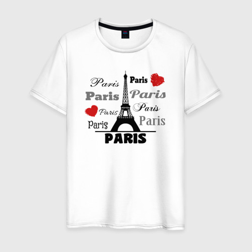 Мужская футболка из хлопка с принтом Paris love, вид спереди №1