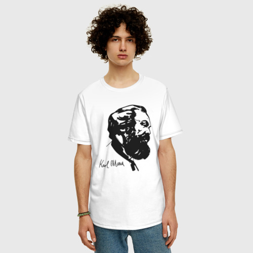 Мужская футболка хлопок Oversize с принтом Karl Marx, фото на моделе #1