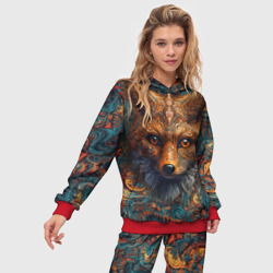 Женский костюм с толстовкой 3D Морда лисы на фрактальных узорах - фото 2