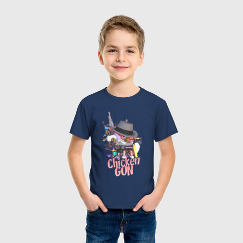 Детская футболка хлопок Chicken Gun Game, цвет темно-синий - фото 3
