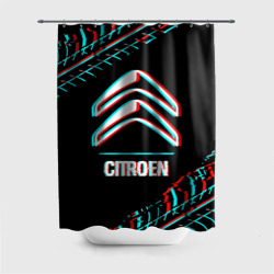 Штора 3D для ванной Значок Citroen в стиле glitch на темном фоне