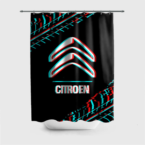 Штора 3D для ванной Значок Citroen в стиле glitch на темном фоне