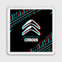 Магнит 55*55 Значок Citroen в стиле glitch на темном фоне