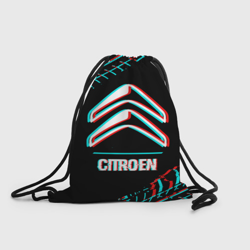 Рюкзак-мешок 3D Значок Citroen в стиле glitch на темном фоне