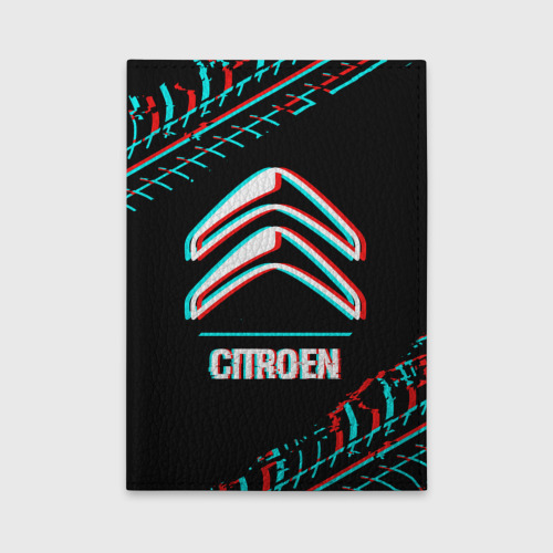Обложка для автодокументов Значок Citroen в стиле glitch на темном фоне