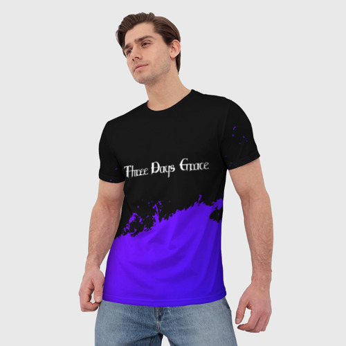 Мужская футболка 3D Three Days Grace purple grunge, цвет 3D печать - фото 3