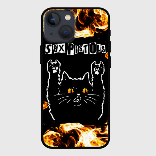 Чехол для iPhone 13 mini Sex Pistols рок кот и огонь