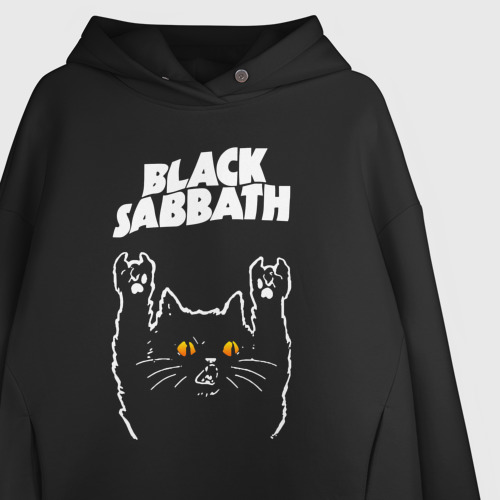 Женское худи Oversize хлопок Black Sabbath rock cat, цвет черный - фото 3