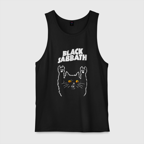 Мужская майка хлопок Black Sabbath rock cat, цвет черный