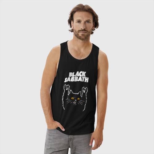 Мужская майка хлопок Black Sabbath rock cat, цвет черный - фото 3
