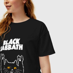 Женская футболка хлопок Oversize Black Sabbath rock cat - фото 2