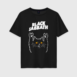 Женская футболка хлопок Oversize Black Sabbath rock cat