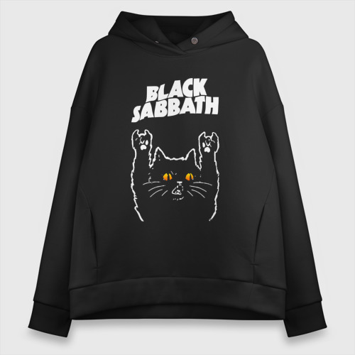 Женское худи Oversize хлопок Black Sabbath rock cat, цвет черный