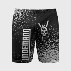 Мужские шорты спортивные Lindemann и рок символ на темном фоне