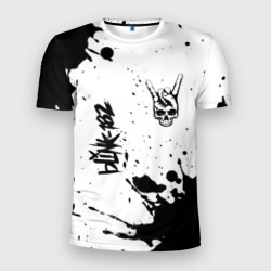 Мужская футболка 3D Slim Blink 182 и рок символ на светлом фоне