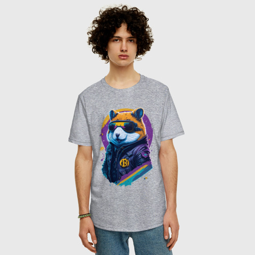 Мужская футболка хлопок Oversize с принтом Крипто хомяк, фото на моделе #1