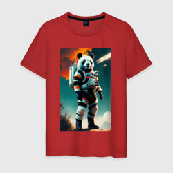 Мужская футболка хлопок Панда-космонавт на похожей планете