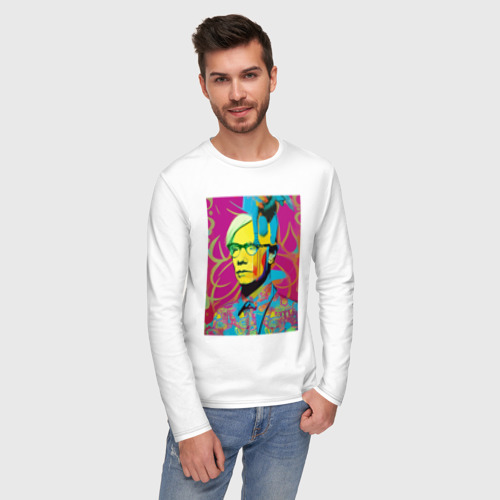 Мужской лонгслив хлопок Andy Warhol - pop art, цвет белый - фото 3