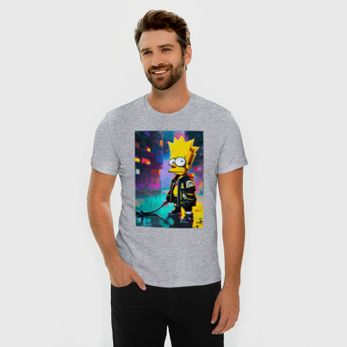Мужская футболка хлопок Slim Bart Simpson - urban fantasy, цвет меланж - фото 3