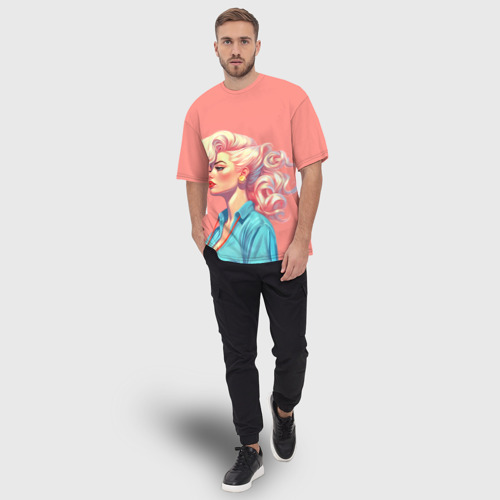 Мужская футболка oversize 3D Блондинка пин-ап, цвет 3D печать - фото 5