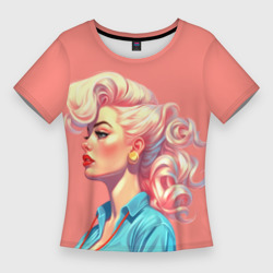 Женская футболка 3D Slim Блондинка пин-ап