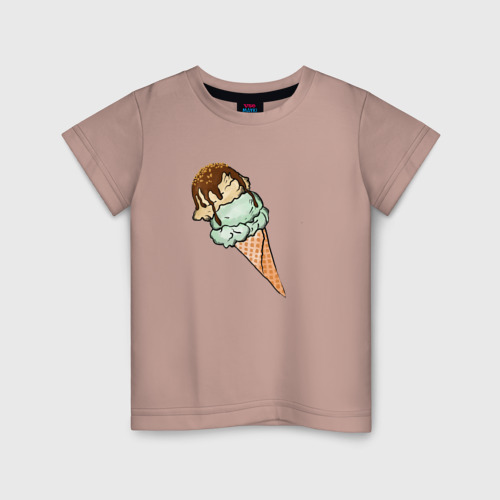 Детская футболка хлопок Мороженка, цвет пыльно-розовый