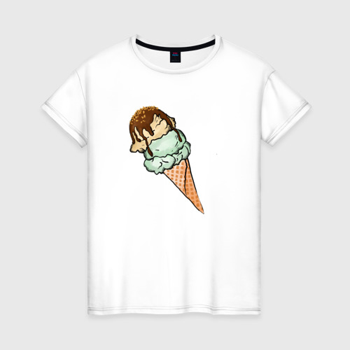 Женская футболка из хлопка с принтом Мороженка, вид спереди №1