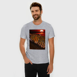 Мужская футболка хлопок Slim Ягуар на закате - фото 2