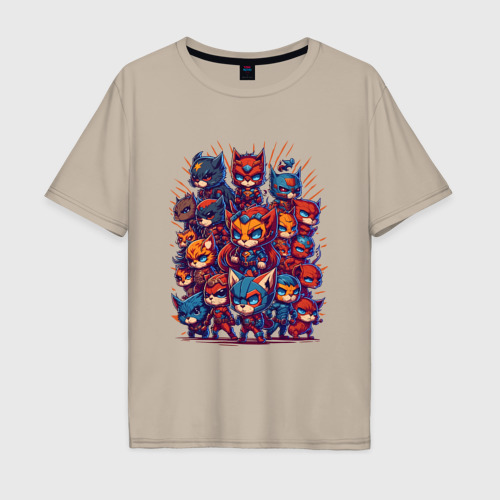 Мужская футболка хлопок Oversize с принтом Коты супергерои, вид спереди #2