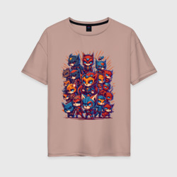 Женская футболка хлопок Oversize Коты супергерои