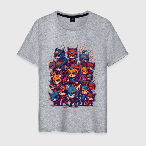 Мужская футболка хлопок Коты супергерои, цвет меланж