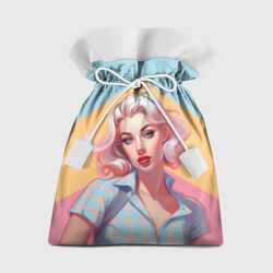 Подарочный 3D мешок Девушка пин-ап: голубые, розовые, желтые полосы