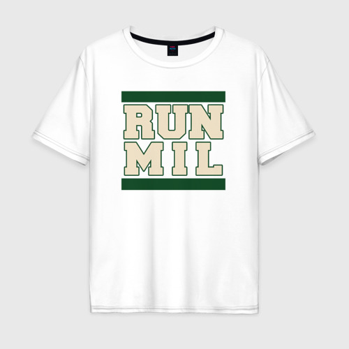 Мужская футболка хлопок Oversize с принтом Run Milwaukee Bucks, вид спереди #2